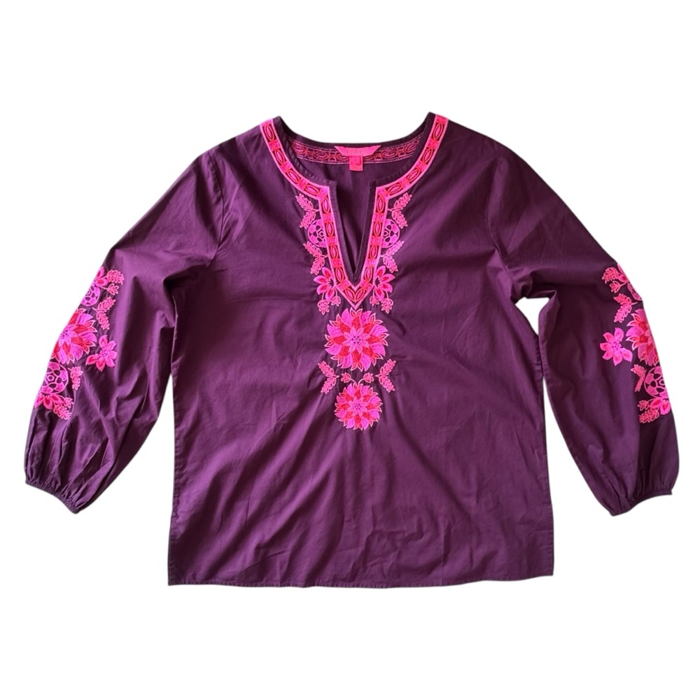 Lilly Pulitzer Coretta Embroidered Tunic in Cherry Ganache | LARGE - Picture 6 of 11